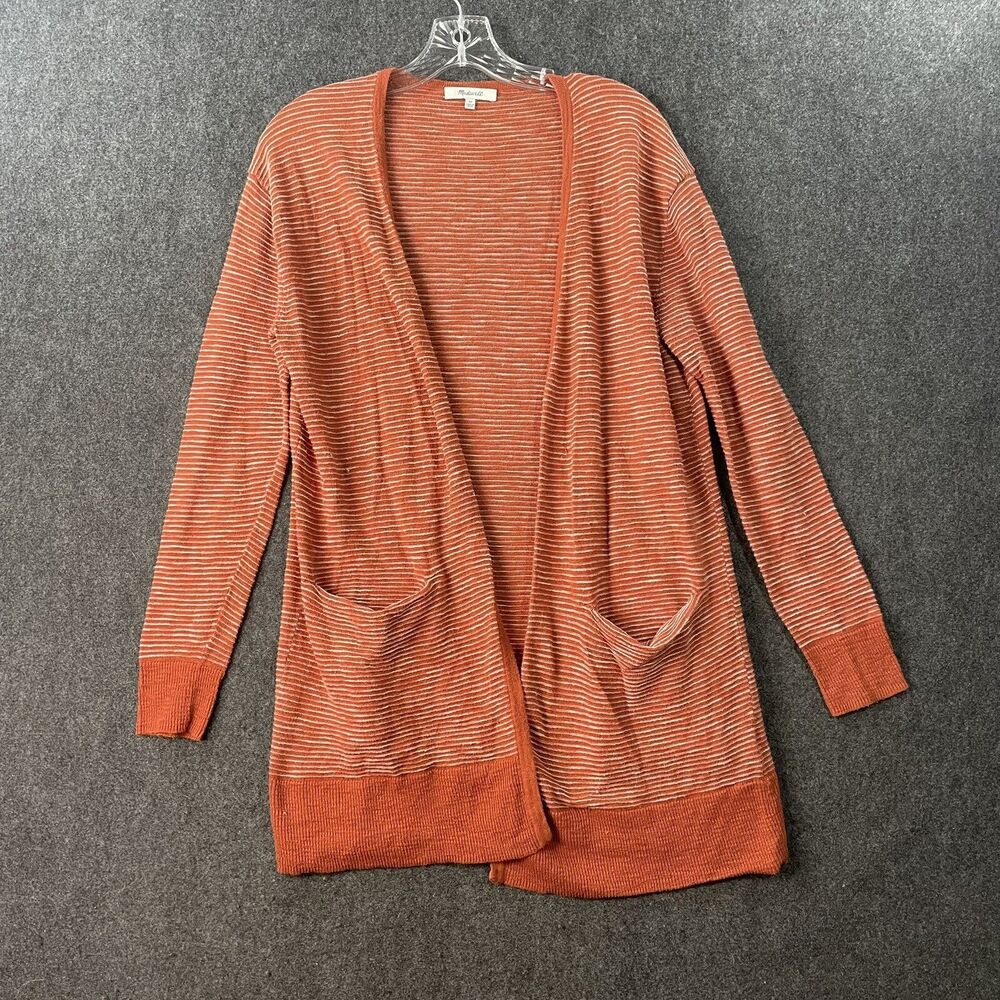 Madewell Sweater Women’s Extra Small Orange Striped Rust Open Front Cardigan